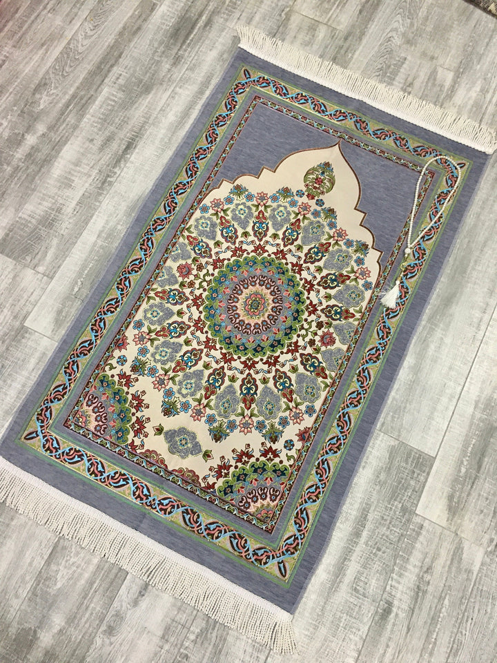 Gray Circle Of Flowers Kilim Prayer Mat, Prayer Mat with Tasbeeh, Prayer Rug, Muslim Janamaz, Bohemian Rug, Turkish Rug, Islamic Gift YSLM41