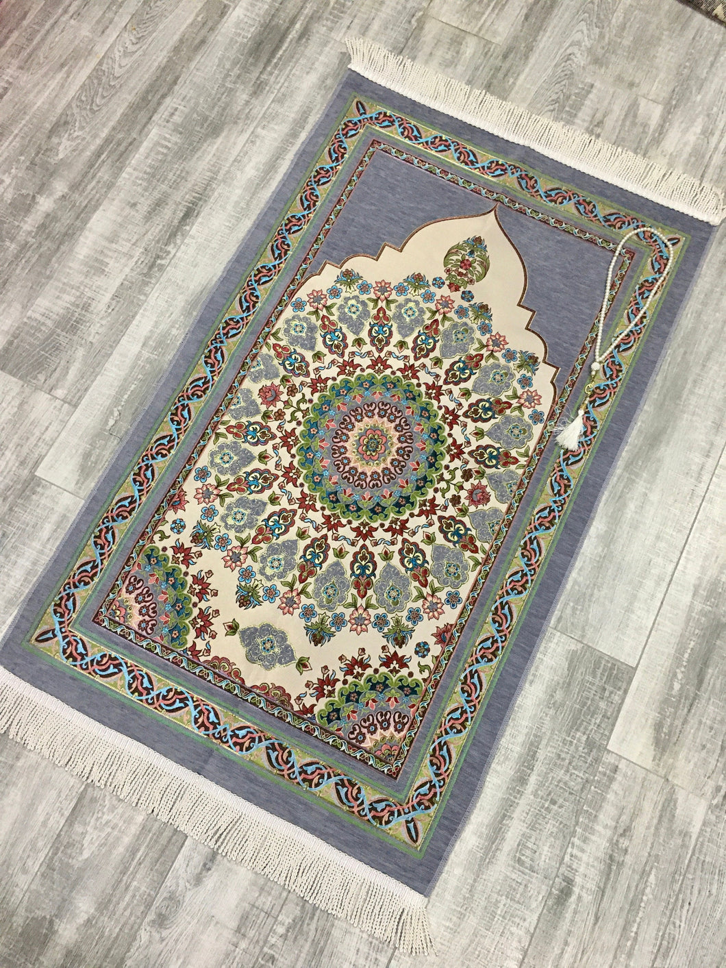 Gray Circle Of Flowers Kilim Prayer Mat, Prayer Mat with Tasbeeh, Prayer Rug, Muslim Janamaz, Bohemian Rug, Turkish Rug, Islamic Gift YSLM41