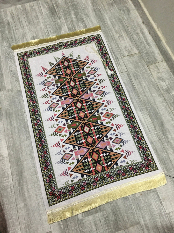 Baklava Design Colorful  Prayer Mat, Prayer Mat with Tasbeeh, Prayer Rug, Muslim Janamaz, Sajjada, Turkish Rug, Islamic Gift YSLM44