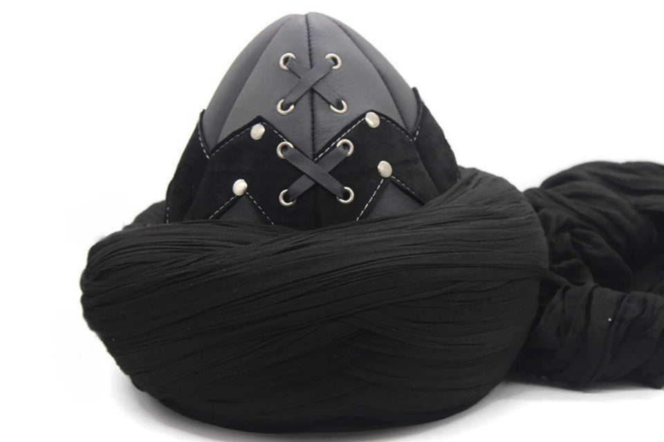 Handmade Leather Black Ertugrul Cap, Leather Resurrection Imamah, Original Dirilis Islamic Cap
