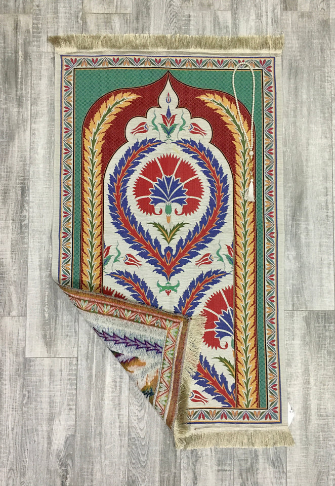 Decorated Tulip Carpet Prayer Mat, Prayer Mat with Tasbeeh, Prayer Rug, Muslim Janamaz, Sajjada, Turkish Rug, Islamic Gift YSLM51 - islamicbazaar