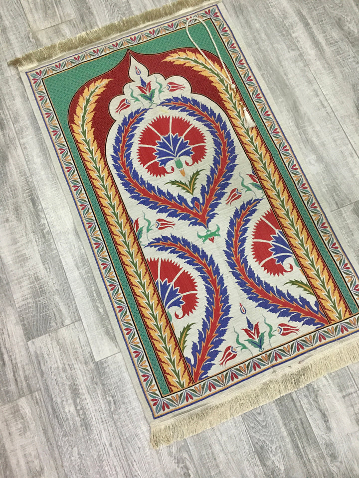 Decorated Tulip Carpet Prayer Mat, Prayer Mat with Tasbeeh, Prayer Rug, Muslim Janamaz, Sajjada, Turkish Rug, Islamic Gift YSLM51 - islamicbazaar