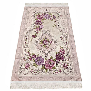 Lux Lilac Prayer Mat with Bottom Layer, Embossed Flowers, Wedding Gift, Anniversary Gift, Prayer Rug, Dowries Janamaz