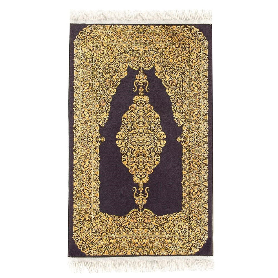 Black Authentic Prayer Mat | Chenille Sajjada | Lux Musallah | Prayer Rug | Janamaz MVD69