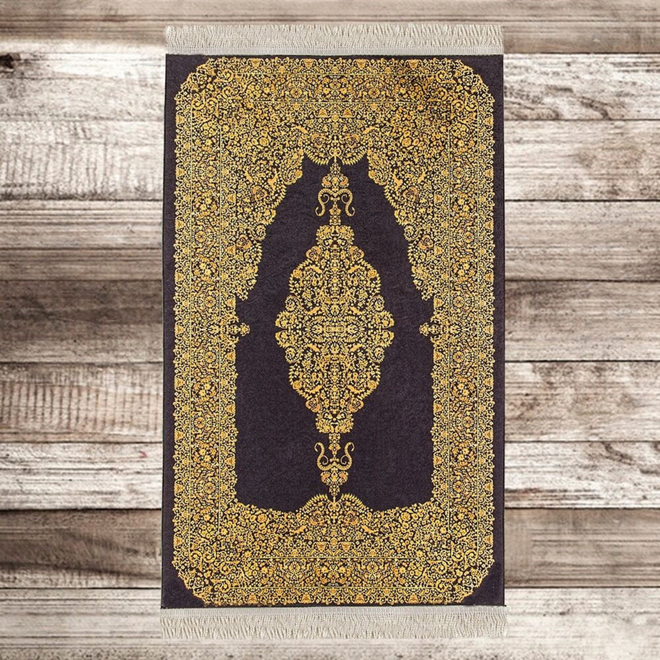 Black Authentic Prayer Mat | Chenille Sajjada | Lux Musallah | Prayer Rug | Janamaz MVD69