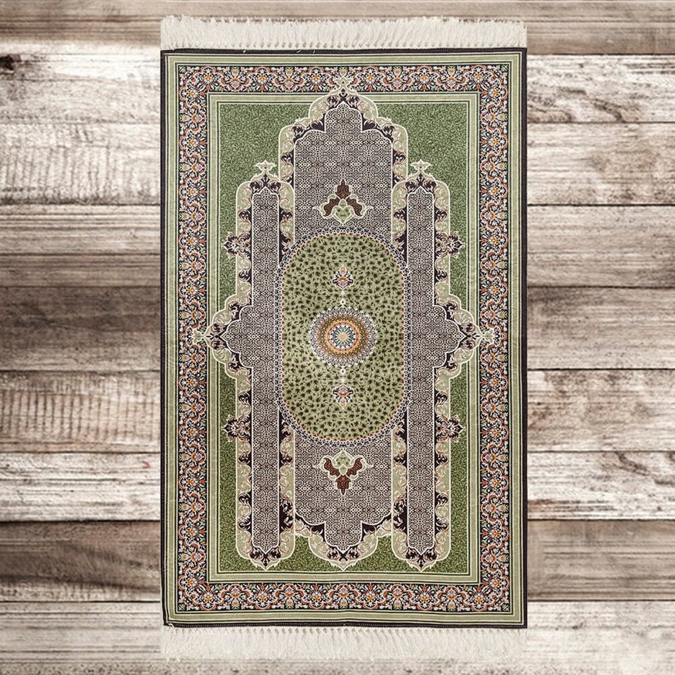 Green Authentic Prayer Mat | Chenille Sajjada | Lux Musallah | Prayer Rug | Janamaz MVD72