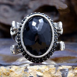 Facet Cut Black Stone Sterling Silver Ring / Handmade Womens Ring / Signet Ring / Gemstone Ring / Gift for Her / Diamond Cut Ring