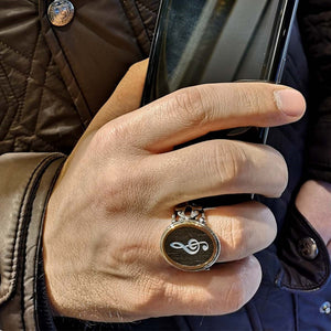 Mother Of Pearl Inlay Treble Clef Ring for Men | Sterling Silver Ring | Personalized Ring | Silver Signet Ring