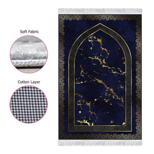 Blue Marble Soft Padded Prayer Rug | Cotton Layer Janamaz | Anti Slip Backing Bamboo Cotton Prayer Mat | Islamic Gifts