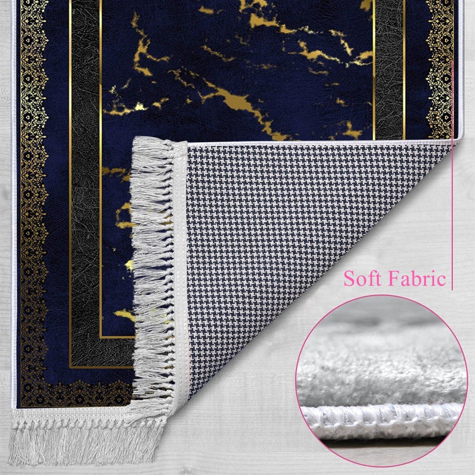 Mekani podstavljeni molitveni tepih od plavog mramora | Pamučni sloj Janamaz | Protuklizni podmetač od bambusovog pamuka za molitvu | Islamski pokloni