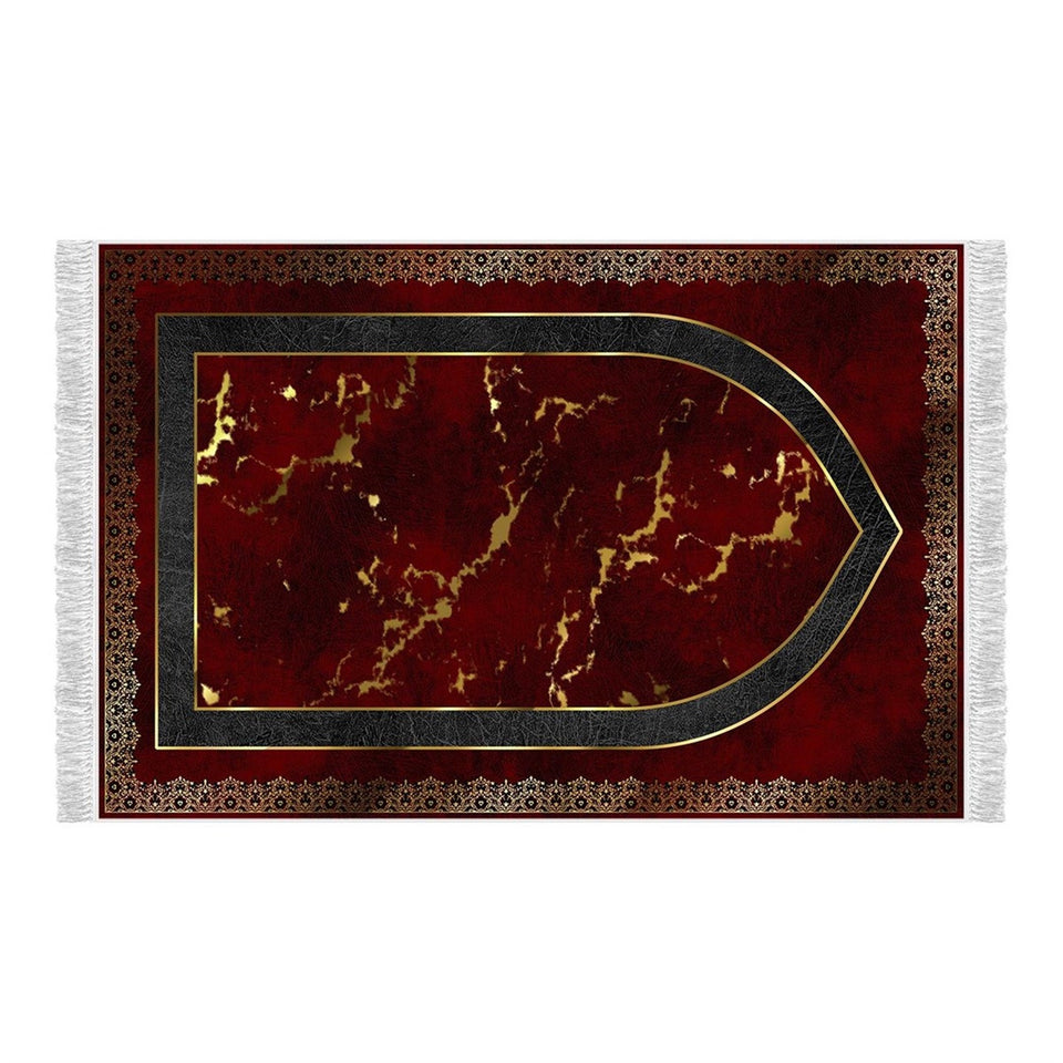 Red Marble Soft Padded Prayer Rug | Cotton Layer Janamaz | Anti Slip Backing Bamboo Cotton Prayer Mat | Eid Gifts