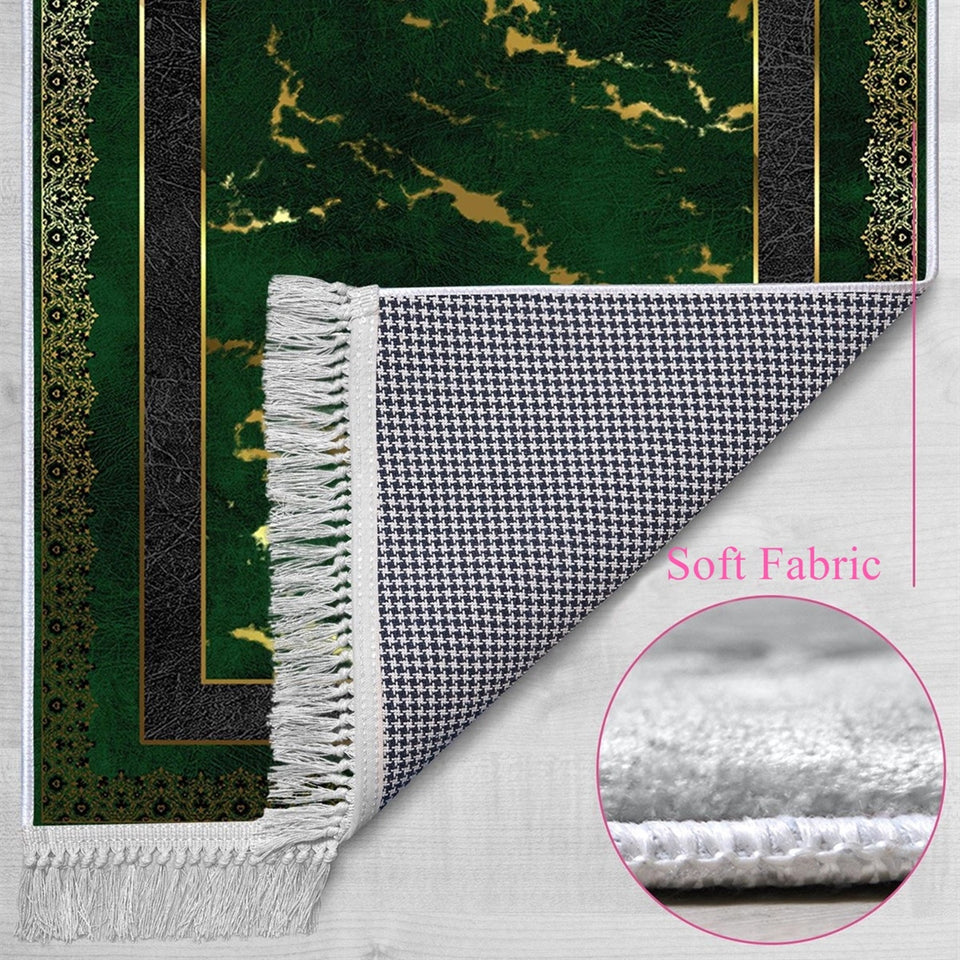 Green Marble Soft Padded Prayer Rug | Cotton Layer Janamaz | Anti Slip Backing Bamboo Cotton Prayer Mat | Islamic Gifts