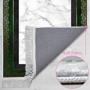 Green Gold Marble Soft Padded Prayer Rug | Cotton Layer Janamaz | Anti Slip Backing Bamboo Cotton Prayer Mat | Islamic Gifts