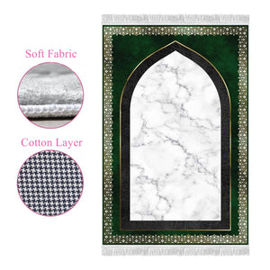 Green White Marble Soft Padded Prayer Rug | Cotton Layer Janamaz | Anti Slip Backing Bamboo Cotton Prayer Mat | Eid Mubarak