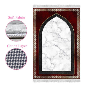 Red White Marble Soft Padded Prayer Rug | Large Size Prayer Mat | Anti Slip Backing Bamboo Cotton Prayer Mat | Islamic Gifts
