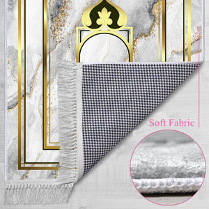 Gold Mihrab Soft Padded Prayer Rug | Cotton Layer Janamaz | Anti Slip Backing Bamboo Cotton Prayer Mat | Eid Gifts