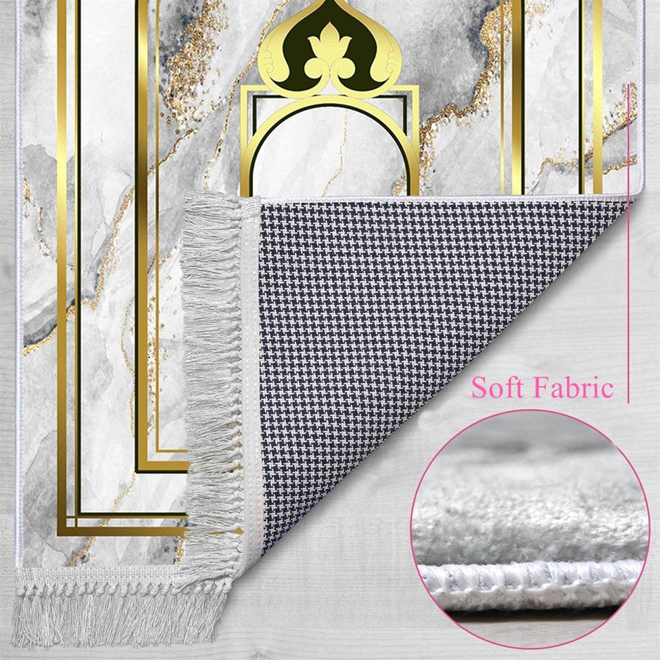 Gold Mihrab Soft Padded Prayer Rug | Cotton Layer Janamaz | Anti Slip Backing Bamboo Cotton Prayer Mat | Eid Gifts