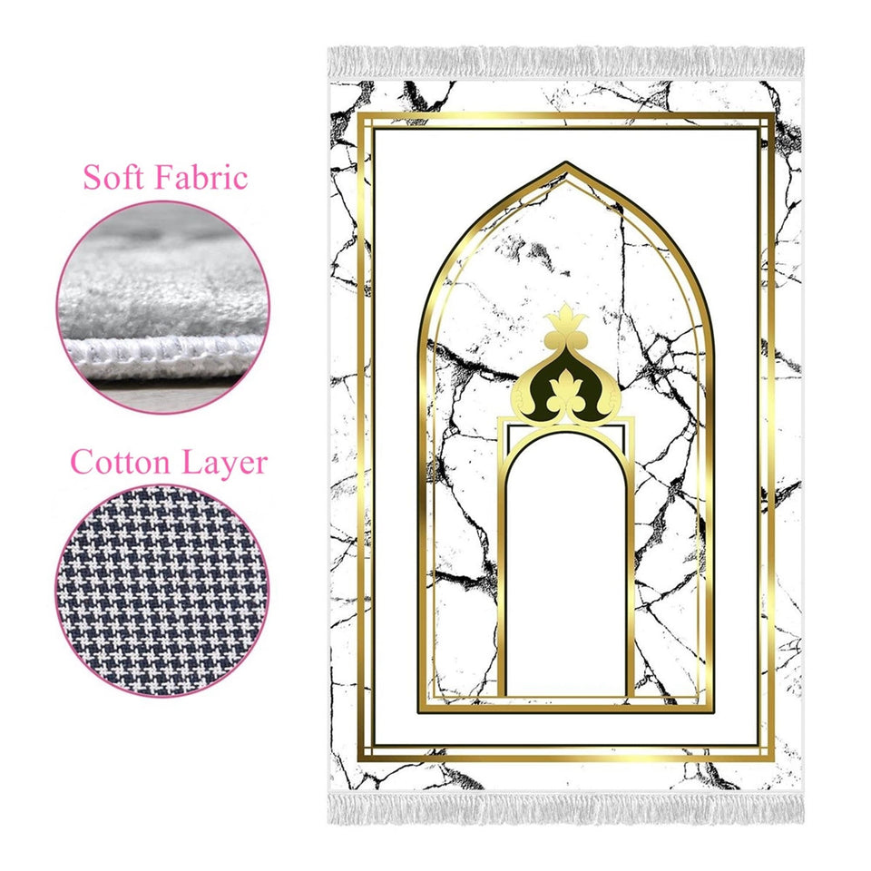 Green and White Mihrab Soft Padded Prayer Rug | Cotton Layer Janamaz | Anti Slip Backing Bamboo Cotton Prayer Mat | Islamic Gifts