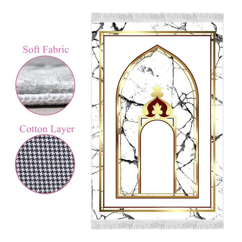 Red and White Mihrab Soft Padded Prayer Rug | Cotton Layer Janamaz | Anti Slip Backing Bamboo Cotton Prayer Mat | Ramadan Islamic Gifts