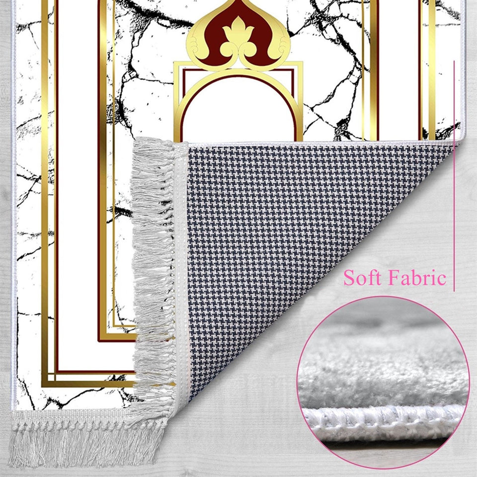 Red and White Mihrab Soft Padded Prayer Rug | Cotton Layer Janamaz | Anti Slip Backing Bamboo Cotton Prayer Mat | Ramadan Islamic Gifts