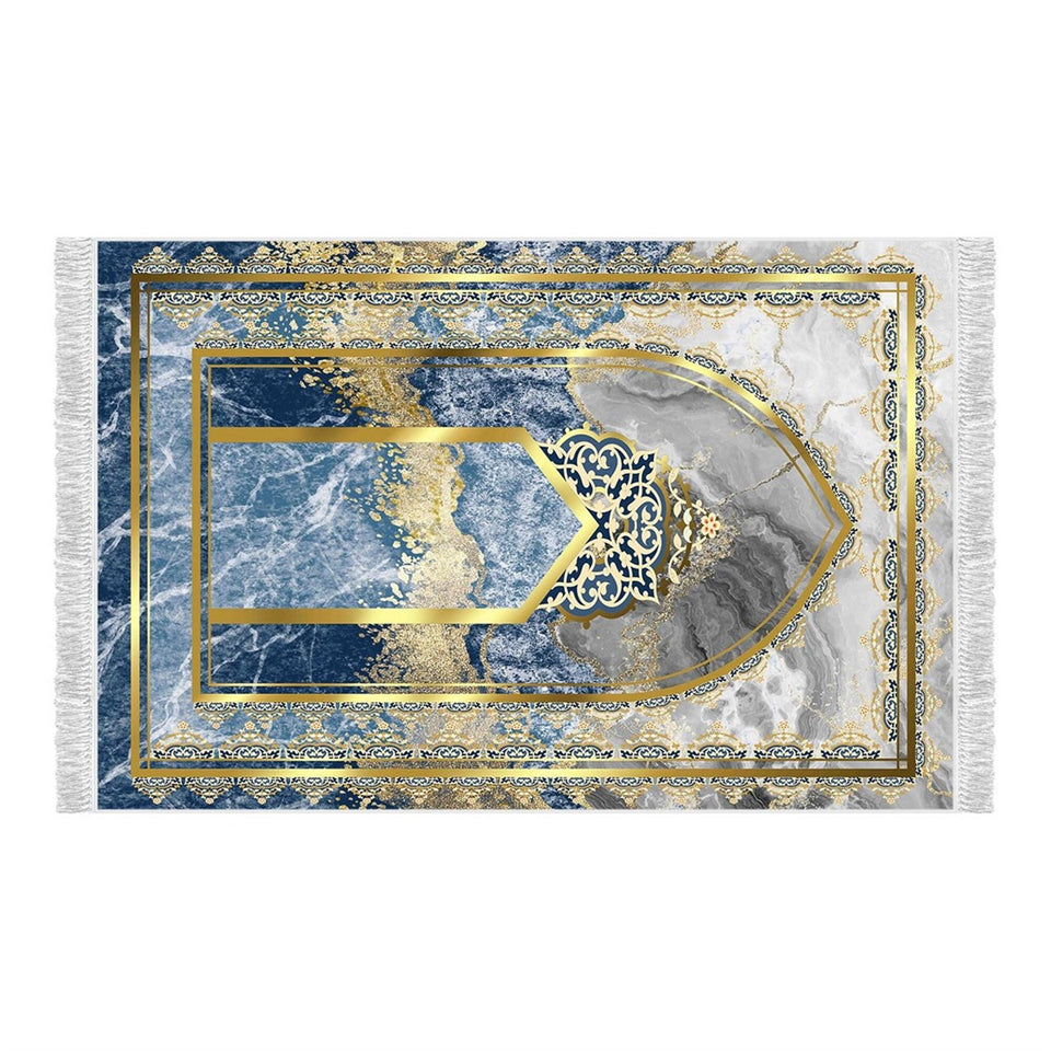 Mihrab of Blue Mosque Soft Padded Prayer Rug | Cotton Layer Janamaz | Anti Slip Backing Bamboo Cotton Prayer Mat | Islamic Gifts