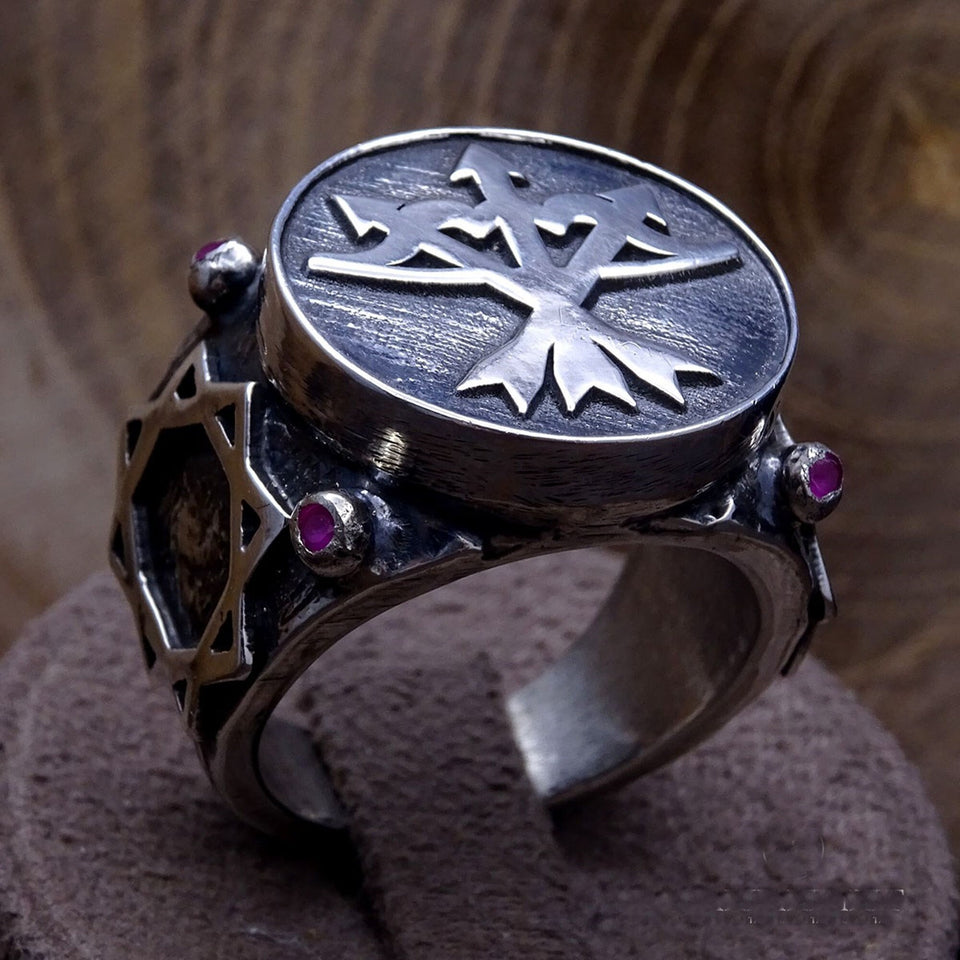 Three Arrow And Bow Engraved With Purple Stones Silver Ring for Men | Dirilis Ertugrul Ring | Personalized Ring | Silver Signet Ring