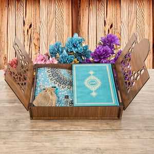 Lux Wooden Islamic Gift Box | Special Gift for Father | Thermo Leather Quran | Prayer Mat and Tasbih Set | Unique Gift for Dad | AOK3 - islamicbazaar