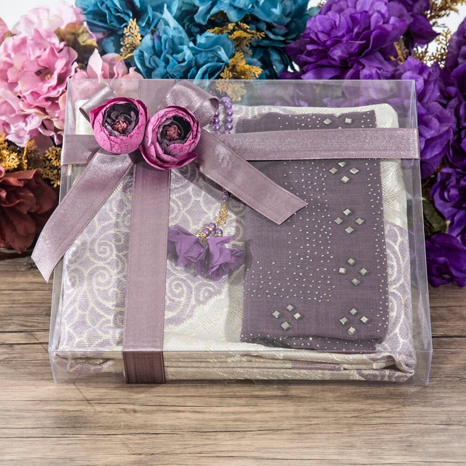 Purple Velvet Islamic Gift Box, Special Gift for Mother, Velvet Quran, 33 Bead Tasbih Set  Unique Gift AOK1
