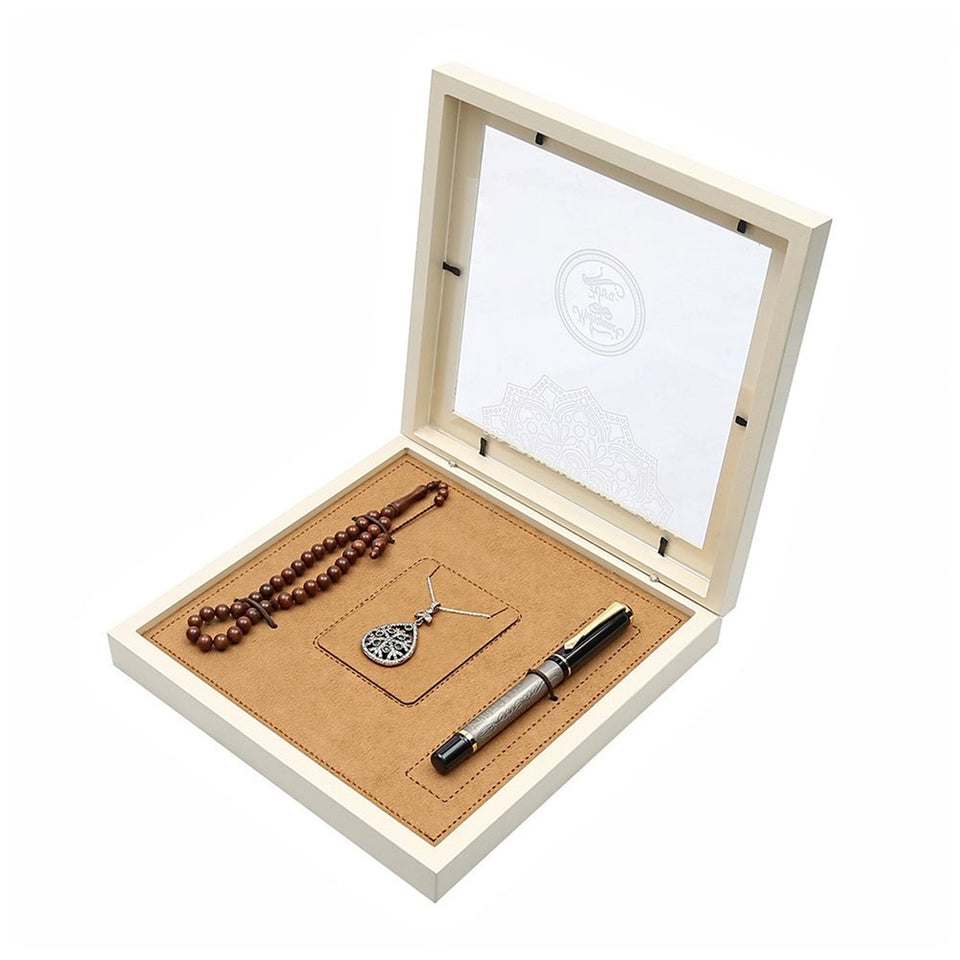 Personalized Family Gift Set | Pencil | 33 Bead Tasbih Set | Drop Necklace With Cubic | Personalized Gift