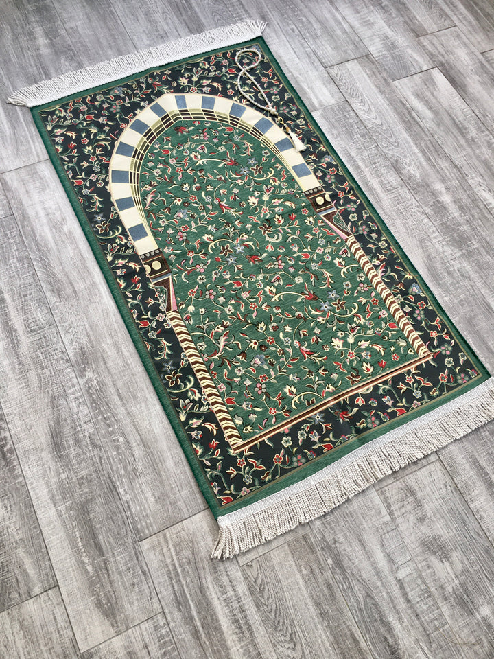 Green Almunawara Rawda Inspired Prayer Mat, Masjid an Nabawi Prayer Rug, Rawdah Sajdah Musalla Janamaz, Unique Islamic Gift