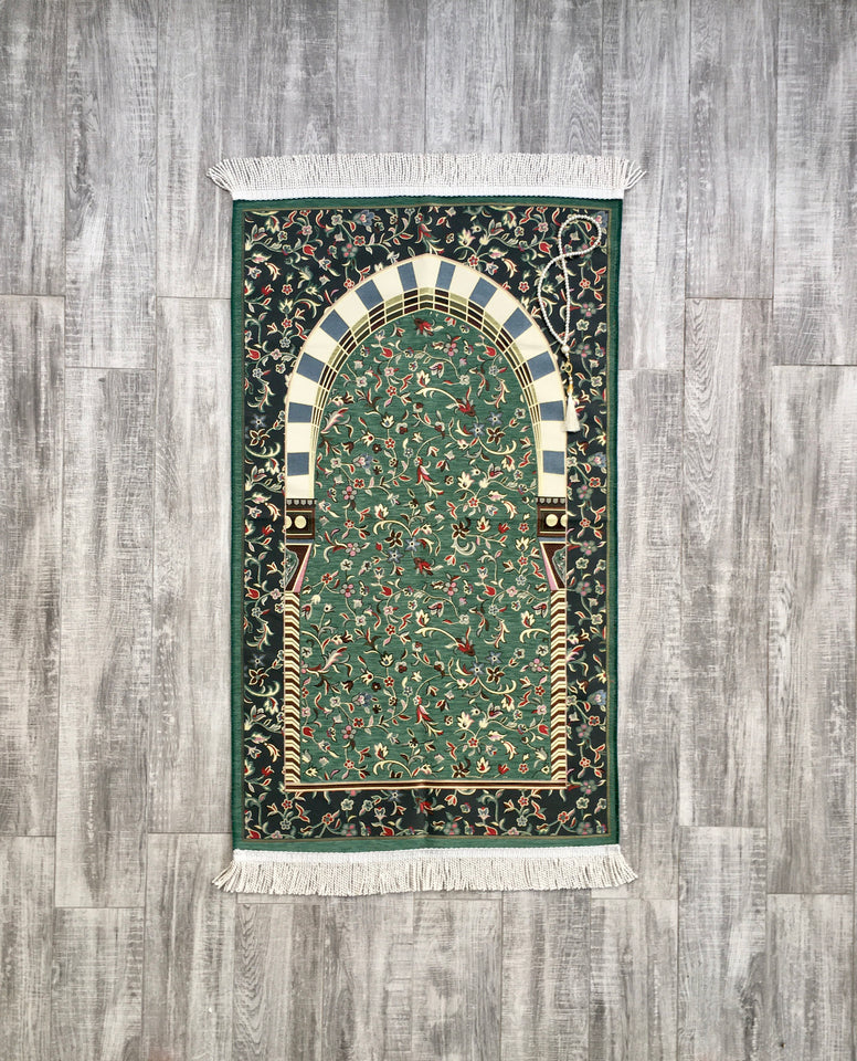 Green Almunawara Rawda Inspired Prayer Mat, Masjid an Nabawi Prayer Rug, Rawdah Sajdah Musalla Janamaz, Unique Islamic Gift