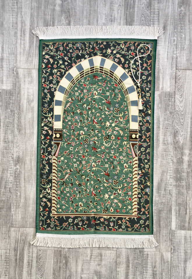 Green Almunawara Rawda Inspired Prayer Mat, Masjid an Nabawi Prayer Rug, Rawdah Sajdah Musalla Janamaz, Unique Islamic Gift