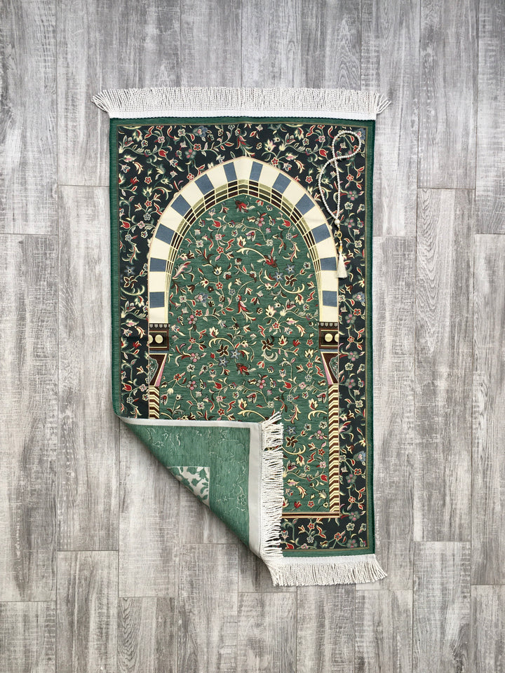 Green Almunawara Rawda Inspired Prayer Mat, Masjid an Nabawi Prayer Rug, Rawdah Sajdah Musalla Janamaz, Unique Islamic Gift