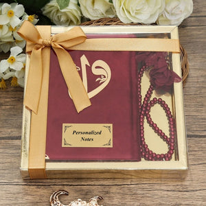 Dear Mama Golden Gift Box | Velvet Quraan Book | 99 Bead Pearl Tasbeeh With Roses | Islamic Gift | Personalized Gift