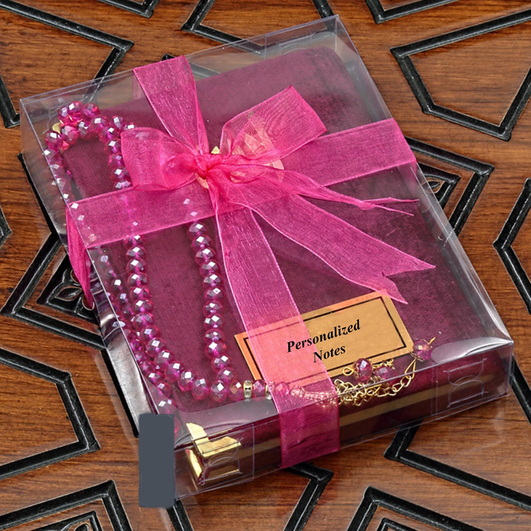 Single Pink Gift Box | Velvet Yaseen Book | Crystal Tasbeeh | Gift For Her | Gift For Mom | Islamic Gift | Personalized Gift