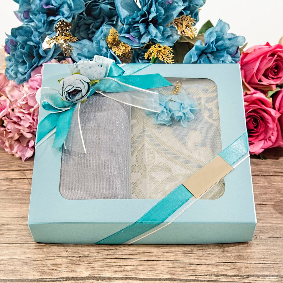 Artctic Blue Islamic Gift Box | Islamic Gift | Prayer Mat | Lux Shawl | Gift for Her | 33 Bead Tasbih Set | Unique Gift | Personalized Gift