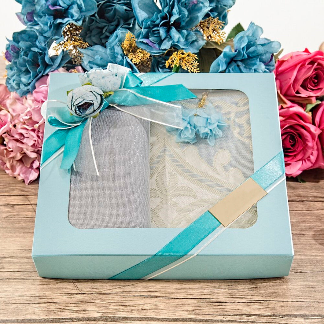 Artctic Blue Islamic Gift Box | Islamic Gift | Prayer Mat | Lux Shawl | Gift for Her | 33 Bead Tasbih Set | Unique Gift | Personalized Gift