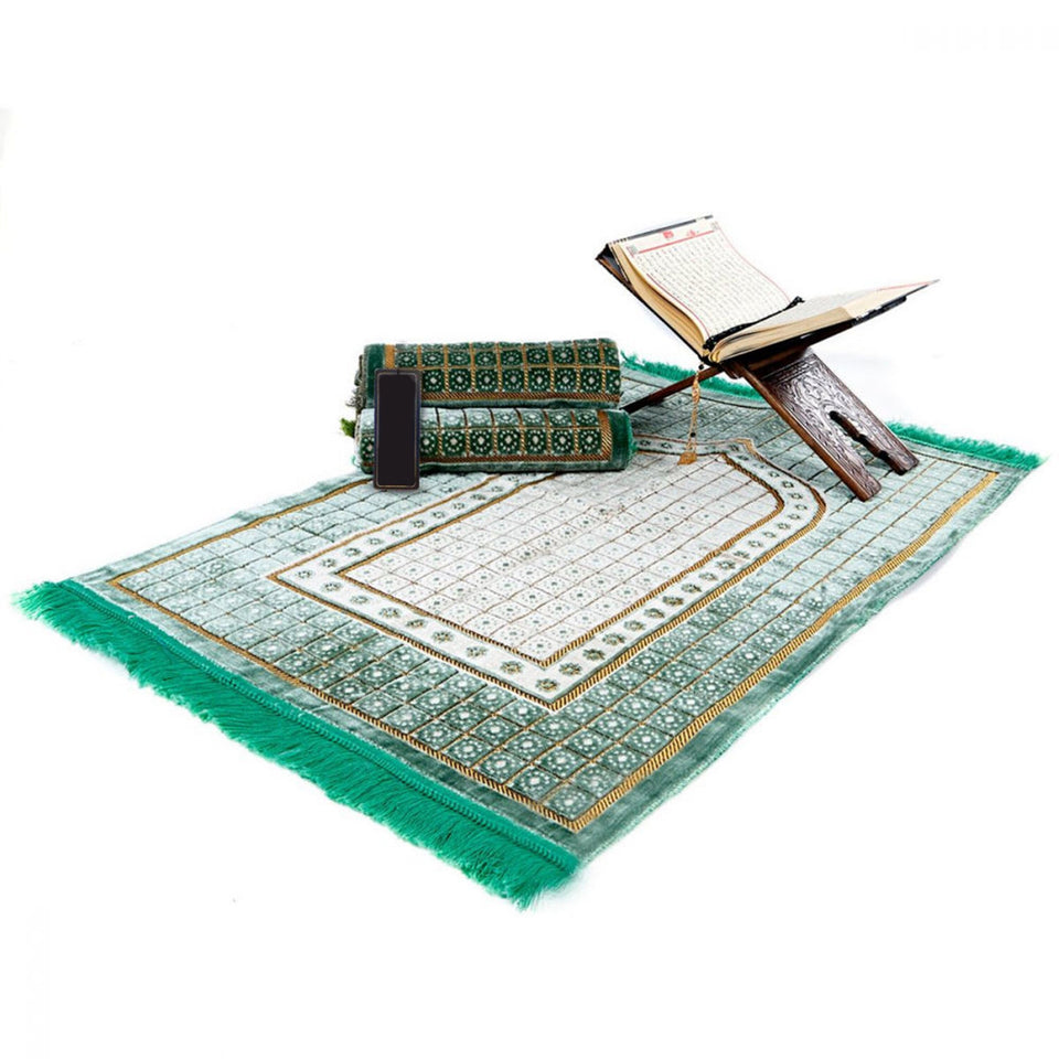 Special to your Name Velvet Suede Embroidery Green Quran Gift Box | Prayer Mat | Crystal Tasbeeh | Personalized Gift | HHYC