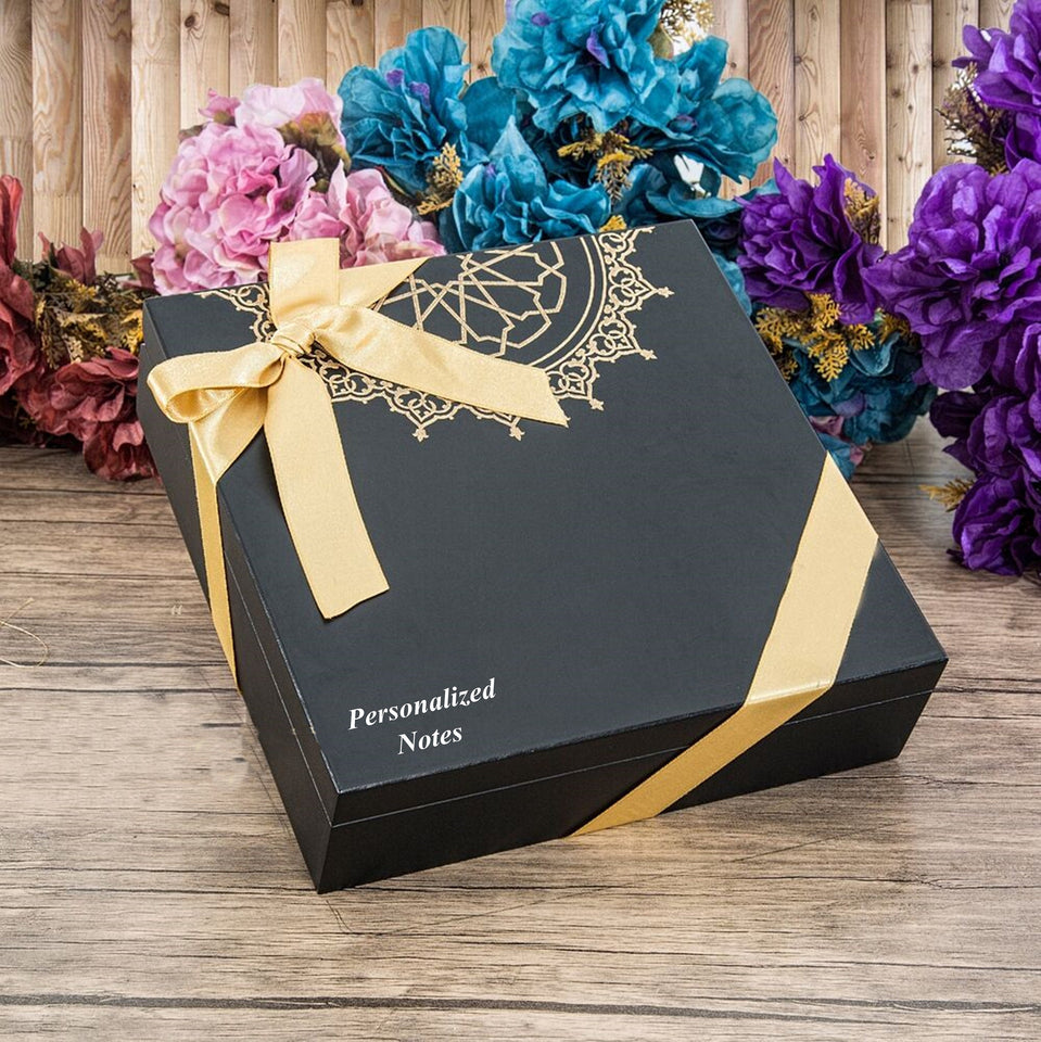Special Design Black Wooden Gift Box | Gray Quran | 99 Bead Tasbeeh | Luxury Shawl | Special Design Box | Personalized Gift | AK19