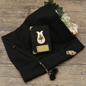 Special Pocket Size Black Quran Gift Box | Crystal Tasbeeh| Cotton Black Shawl | Welcoming | Holy Book | Quran Gifts | M673