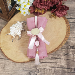 Light Pink Luxury Shawl | 99 Beads Pearl Tasbeeh With Arabic Letter | Personalized Plexiglass | Gift For Her | Personalized Gift | MLTP
