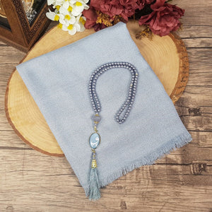 Gray Luxury Shawl | 99 Beads Pearl Tasbeeh With Arabic Letter | Personalized Plexiglass | Gift For Her | Personalized Gift | MLGI