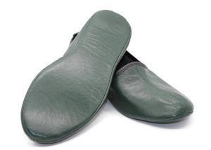 Genuine Leather Dark Green Slippers Men Size | House Slippers | Handmade Leather Socks | Leather Home Shoes