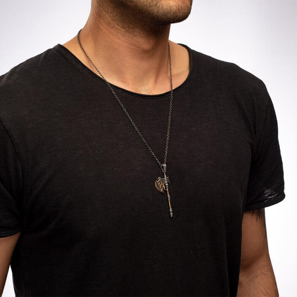Dirilis Ertugrul Turgut Alp Silver Axe Necklace, 925 Sterling Silver Mens Pendant, Resurrection Ertugrul Accessories 04 - islamicbazaar