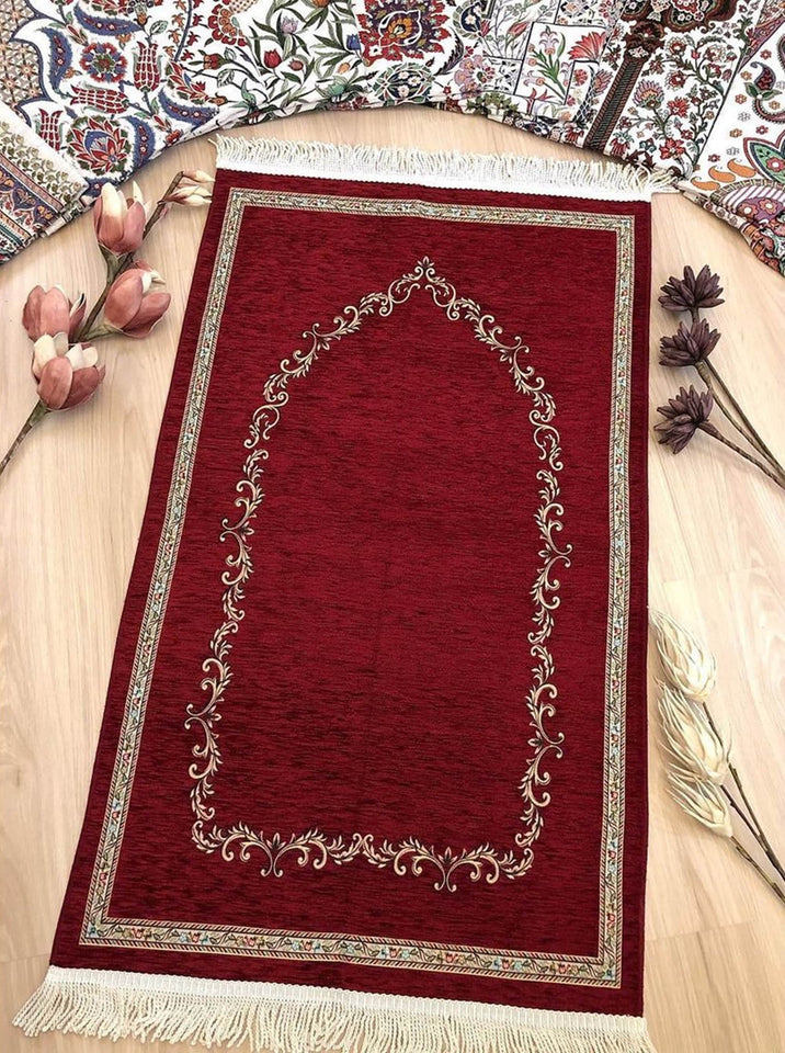 Bordeaux Door to Andalus Prayer Mat, Prayer Mat with Tasbeeh, Prayer Rug, Muslim Janamaz, Islamic Gift YSLM67