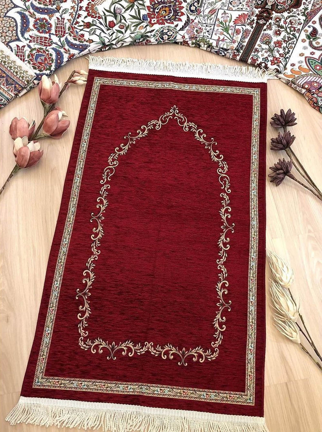 Bordeaux Door to Andalus Prayer Mat, Prayer Mat with Tasbeeh, Prayer Rug, Muslim Janamaz, Islamic Gift YSLM67
