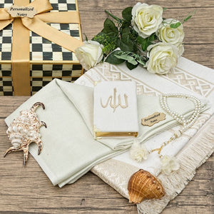 Special Design Square Gift Box | Velvet Quran | 99 Bead Pearl Tasbeeh | Luxury Shawl | Prayer Mat | Personalized Gift | M421