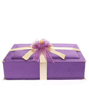 Special Design Velvet Purple Wooden Gift Box | Thermo Leather Quran | Prayer Mat | 33 Beads &99 Beads Pearl Tasbeeh | Shawl | Taqiyah | AOJ3