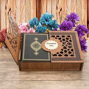 Thermo Leather Quran Wooden Gift Box | Prayer Mat | 33 Beads Tasbeeh | Taqiyah | Personalized Gift | AOJ7