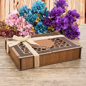Thermo Leather Gray Quran Wooden Gift Box | Prayer Mat | 33 Beads Tasbeeh | Taqiyah | Personalized Gift | AOK7